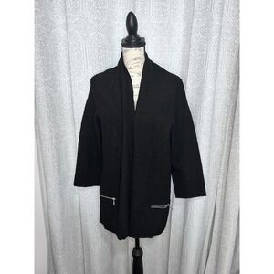 NWOT Norm Thompson Black Wool open Cardigan with pockets Women's size S